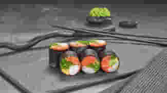 Блюдо Сашими ролл с лососем и креветкой меню Суши Мастер Сашими ролл с лососем и креветкой меню Суши Мастер