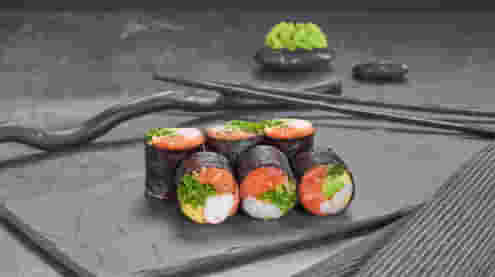 Блюдо Сашими ролл с лососем и креветкой меню Суши Мастер Сашими ролл с лососем и креветкой меню Суши Мастер