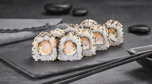 Блюдо Филадельфия эби в кунжуте меню Суши Мастер Филадельфия эби в кунжуте меню Суши Мастер