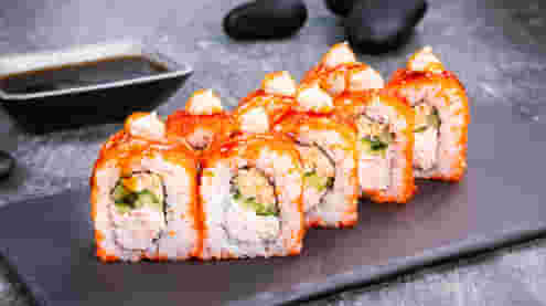 Блюдо Калифорния сяке терияки меню Суши Мастер Калифорния сяке терияки меню Суши Мастер