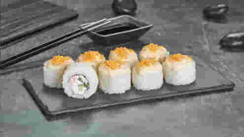 Блюдо Ролл Том ям краб запеченный меню Суши Мастер Ролл Том ям краб запеченный меню Суши Мастер