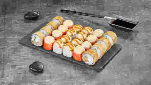 Блюдо Сет Горячий меню Суши Мастер Сет Горячий меню Суши Мастер